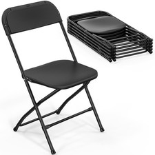 Folding Chairs Set of 6 Black Plastic Metal Frame Sturdy Seat