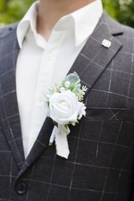 Men Boutonniere for Wedding Single Groom Groomsmen Artificial Rose Flowers Bo...