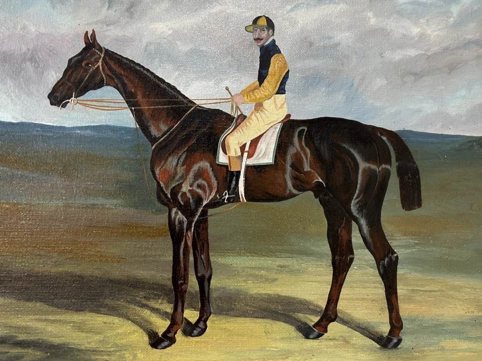 Jockey & Race Horse Original Oil Painting On Canvas in Ornate Frame Signed - Image 2 of 4