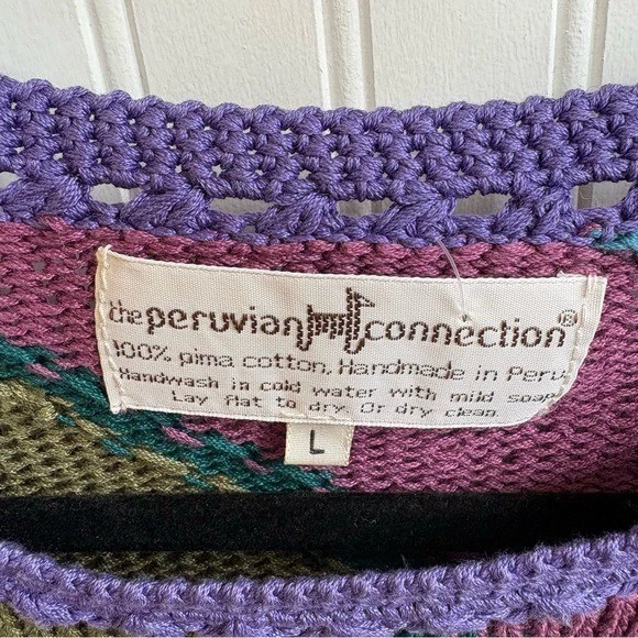 Перуанский Connection винтажный многоцветный вязаный Pima хлопок свитер женщин большой - Изображение 3 из 3