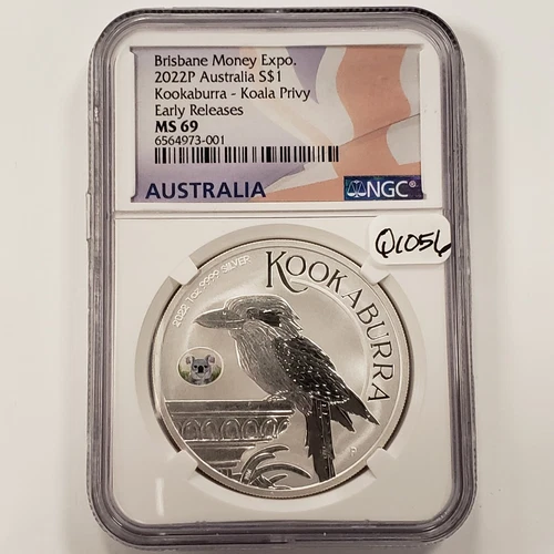 2022-P $1 Australia Kookaburra 1 oz .9999 Silver - NGC MS 69 Koala Privy - Q1056