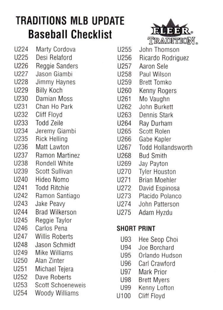 Fleer 2002-03 Fleer Tradition Checklist: Inserts MLB