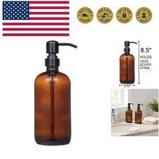 Amber Glass Jar Soap Dispenser with Matte Black Pump,16oz Round Bottle Dispen...