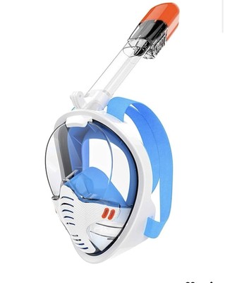 Full Face Snorkeling Mask for Adults and Kids - Panoramic View, White/Blue L/XL