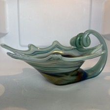 Vintage Mid Century Modern Hand Blown Art Glass Cornucopia Swirly Artsy Bowl