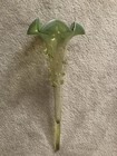 ANTIQUE Victorian Epergne HORN  Green GLASS RUFFLED EDGE 12” WAVY Rigaree — photo 9