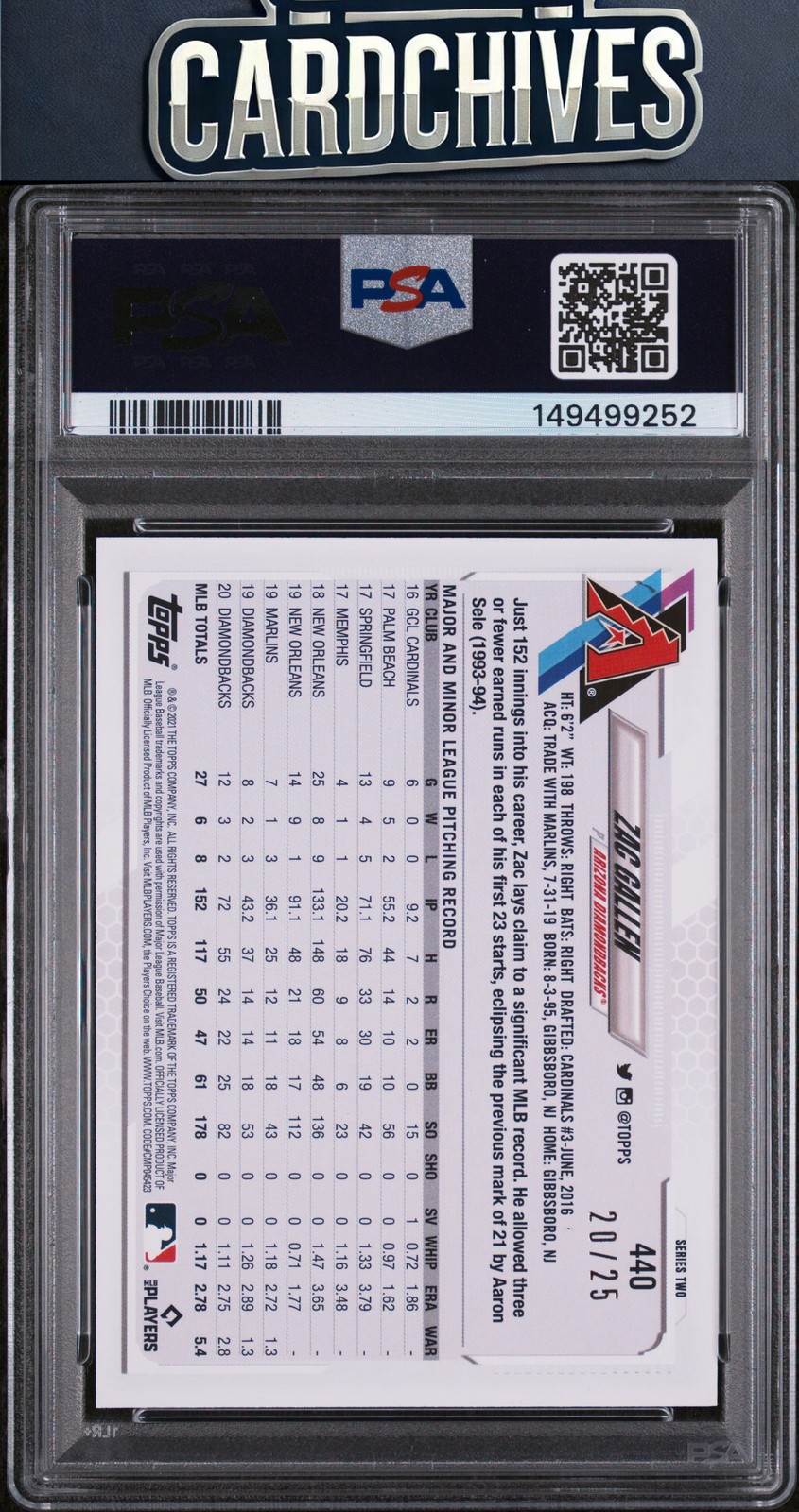 Zac Gallen 2021 Topps #440 Memorial Day Camo #/25 PSA 9 MINT view 2