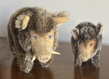 VTG Lot 2 Steiff Warthog Wild Boar Coarse Mohair Baby W/Chest Tag Mama No ID