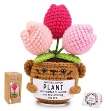 Handmade Positive Crochet with Card, Inspirational Gifts for Women Plant Tulip