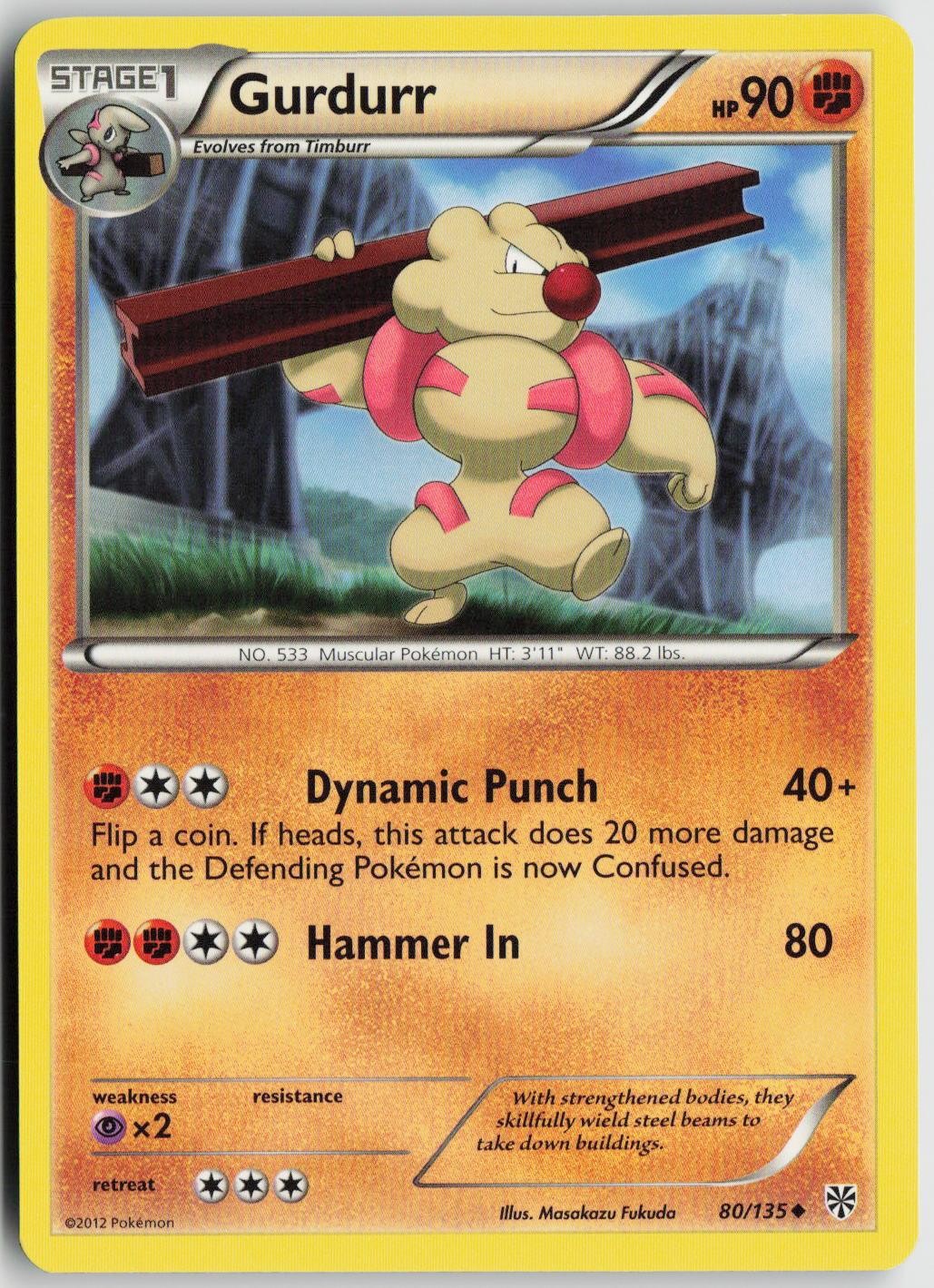 LP Gurdurr 80/135 Uncommon Plasma Storm Pokemon