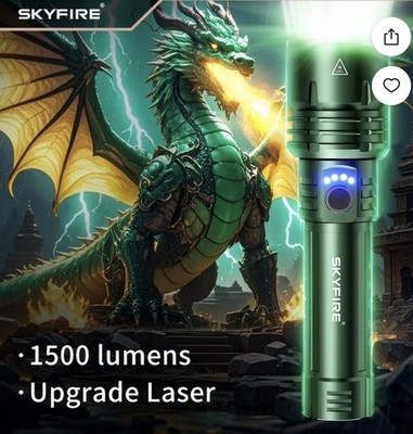 SKYFIRE 1376J Green Flashlights w/ Ignition Lens- Rechargeable, High Lumen