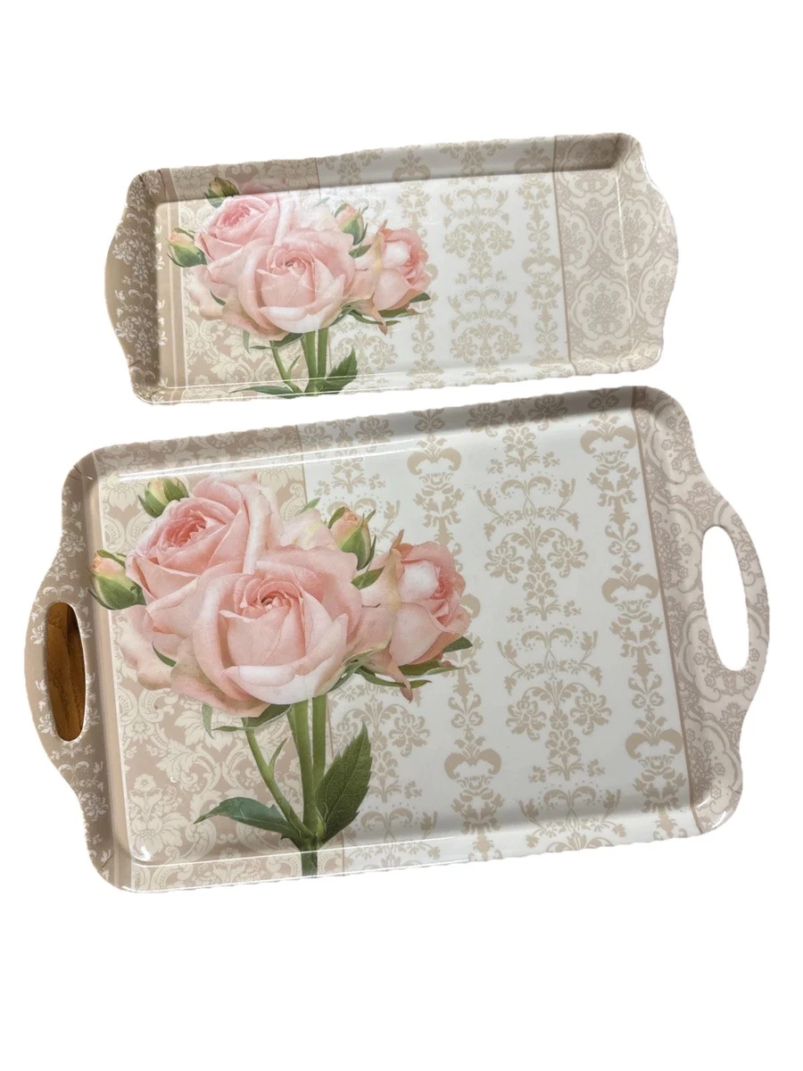 ZAROCRUS Farmhouse Melamine Serving Tray with Handles, Set of 2, 19x12 Extra Large
