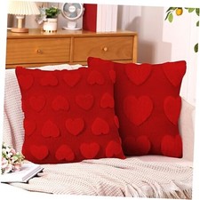2 Pcs Valentine's Day Heart Throw Pillow Covers 18x18 Inch Embroidery Heart Red