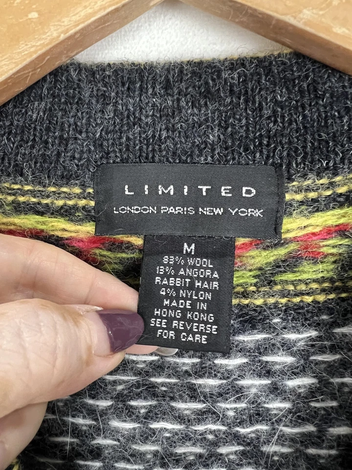 Suéter limitado para mujer mediano de lana Angora Fair Isle cárdigan tejido con botones Foto 3 de 4