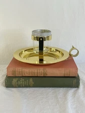 PartyLite Brass Candlestick Holder with Glass Rhinestone Votive and Finger Loop