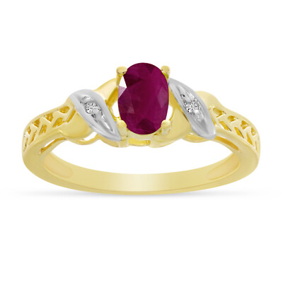Ring 10 Karat Gelbgold ovaler Rubin und Diamant