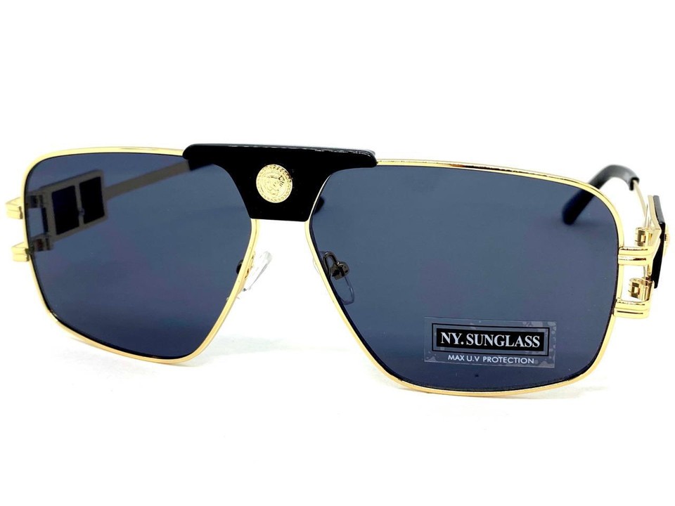 Sole Rappe Classico Retrò Hip Hop Rapper Scuro Lenti Sole Occhiali Big Oro Telaio ...