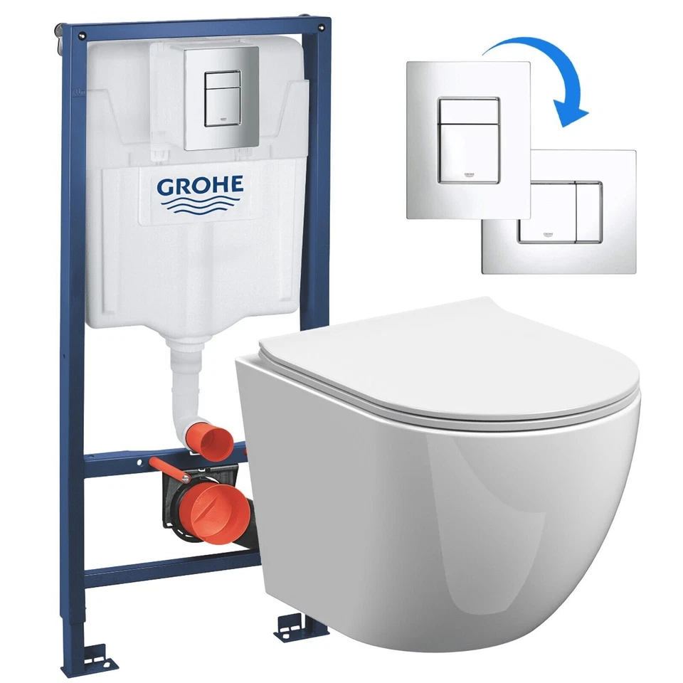 Grohe Wc Frame 1.12 Chrome Concealed Cistern Rimless Pan Wall Hung Toilet