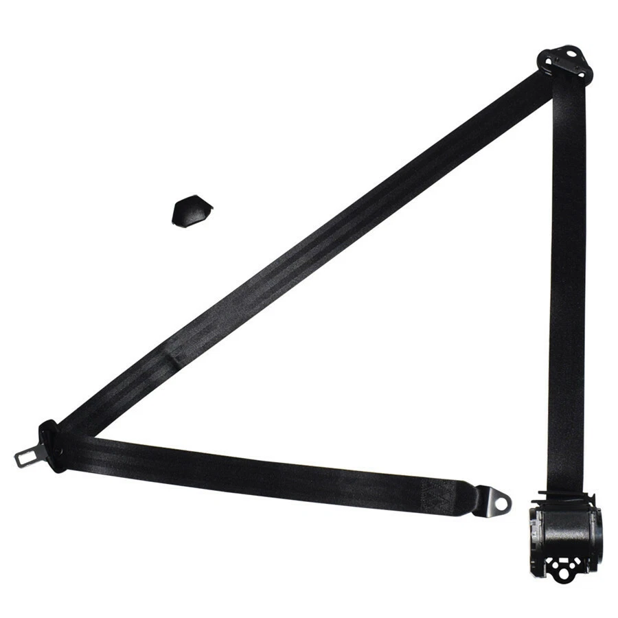 Black 3Point Car Seat Belt Retractable Adjustable Safety Belted W/ Warning Cable - Image 3 of 4