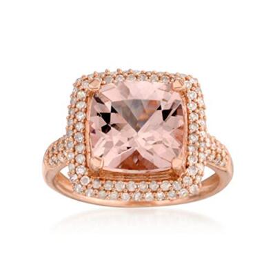 Solitär-Kissenring 14 Karat Rotgold Morganit und 1/2 kt TDW weißer Diamant