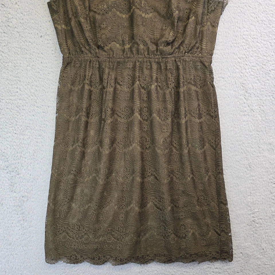Vestido Fossil Para Mujer Mediano Verde Oliva Corto Encaje Blusa Línea Manga Volantes Foto 3 de 4