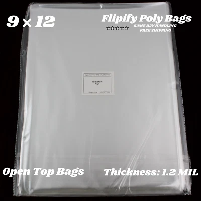 9x12 Clear Plastic Bags Packing Shipping Lay Flat Open Top Poly Baggie 1.2 Mil - Image 1 of 4