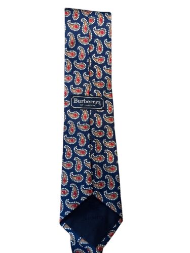 Burberry's London Mens Neck Tie Red/Blue Paisley Silk Classic Career Vtg 80s - Picture 2 of 2
