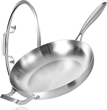 14 Inch Tri-Ply Stainless Steel Frying Pan with Lid and Helper Handle,Large Skil