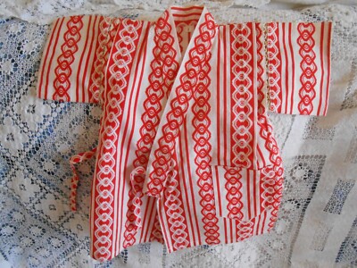 Vintage Japanese Jinbei Kimono Yukata Baby Childs Red White PRISTINE Robe Tag 1