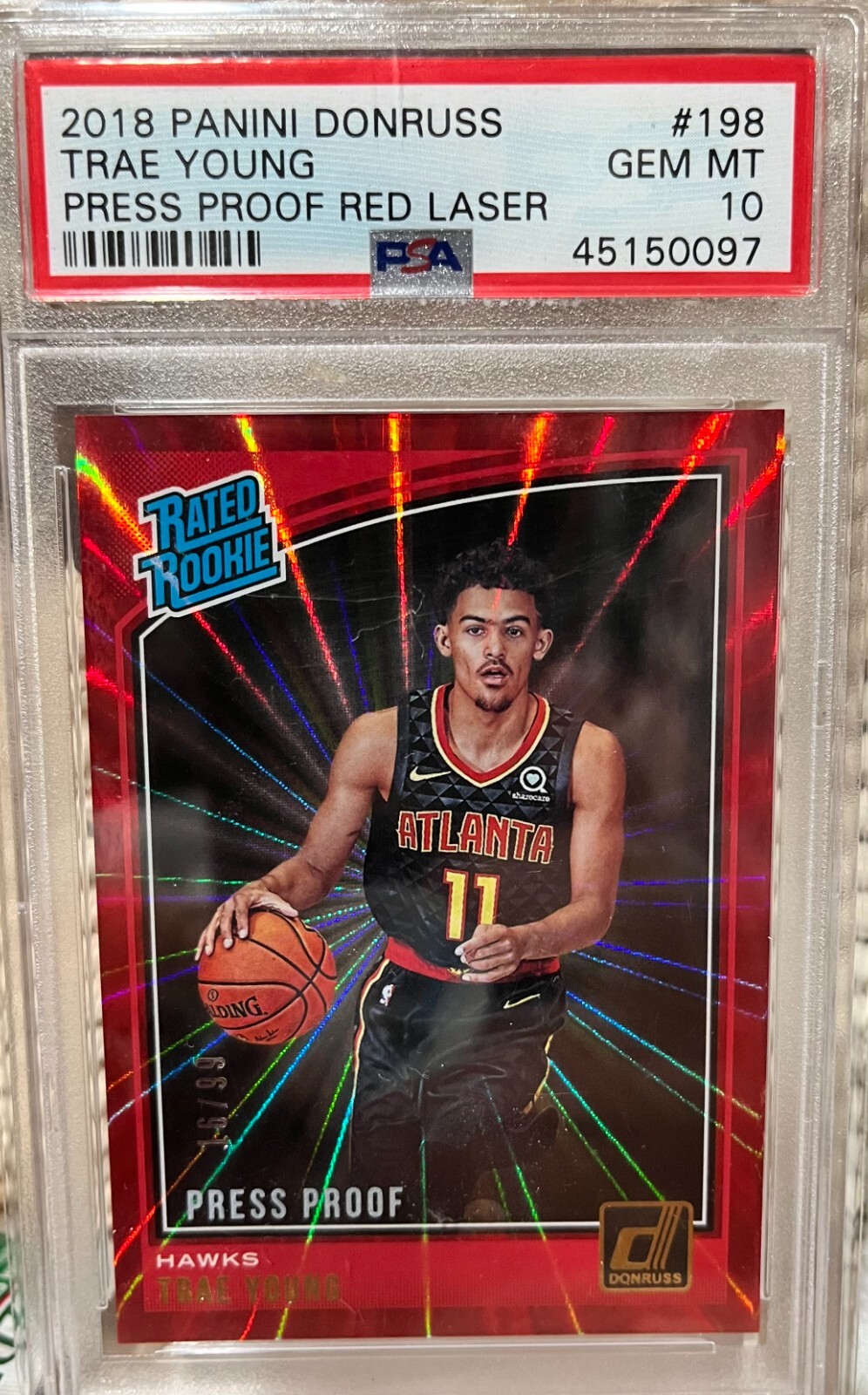 2018 Donruss Trae Young PSA 10 Rookie Press Proof Red Laser /99