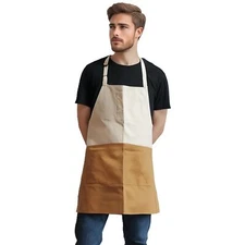Chef Apron Unisex Two-Tone Professional Kitchen Bib Apron with 2 Pockets