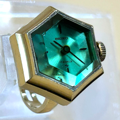 *EXC+5* Vintage SEIKO 11-7680 GREEN Hexagon Manual Winding Ring Watch From JAPAN - Picture 2 of 17