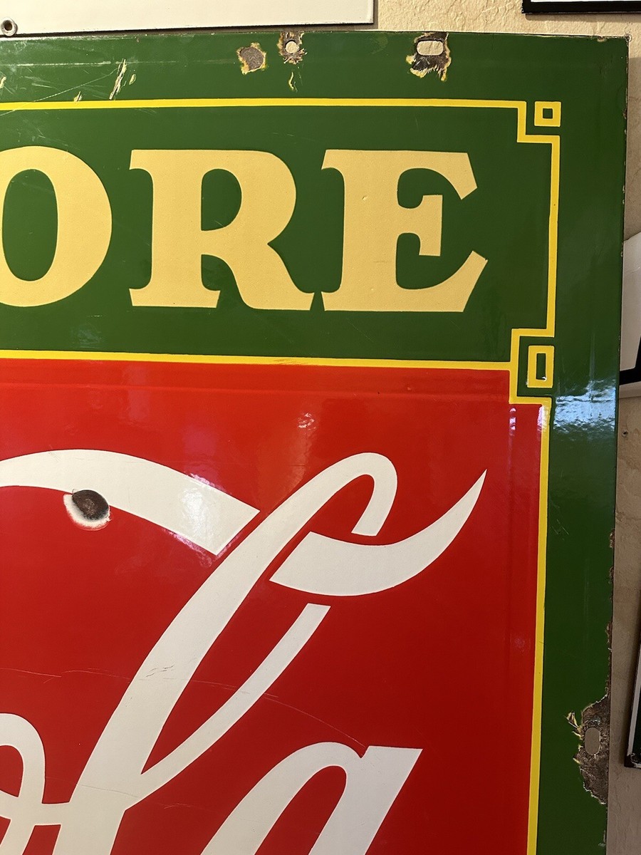 LARGE ORIGINAL '' DRINK COCA - COLA'' DOUBLE SIDED PORCELAIN LARGE ORIGINAL '' DRINK COCA - COLA'' DOUBLE SIDED PORCELAIN