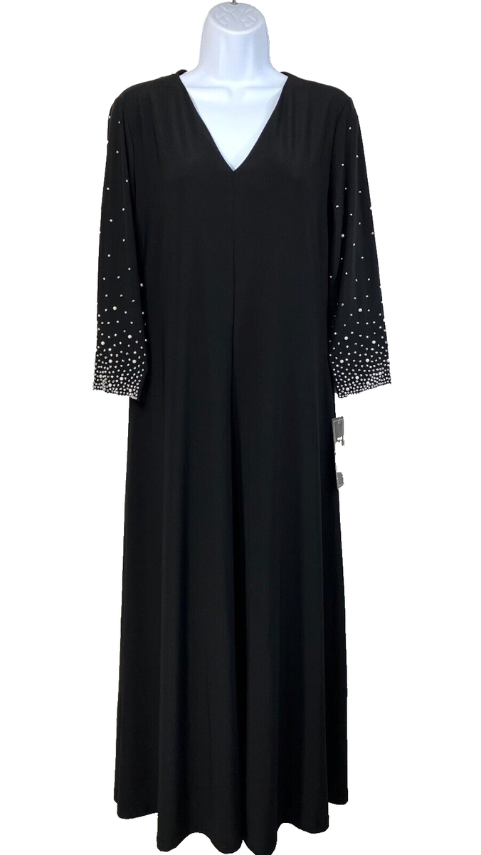 msk v-neck beaded midi dress MSK Petite V-Neck Embellished-Sleeve Midi Dress