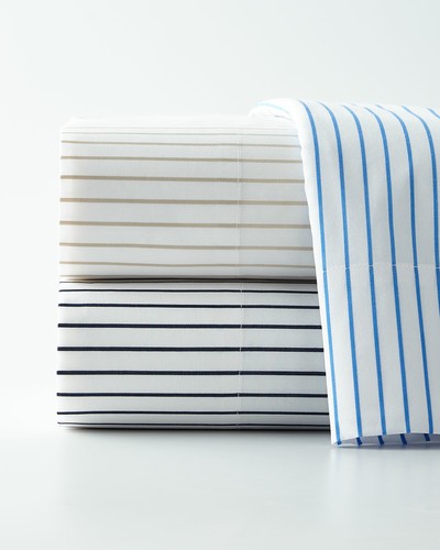 Ralph Lauren Prescot Stripe KING Sheet SET 4pc Vintage Silver & White NEW $575