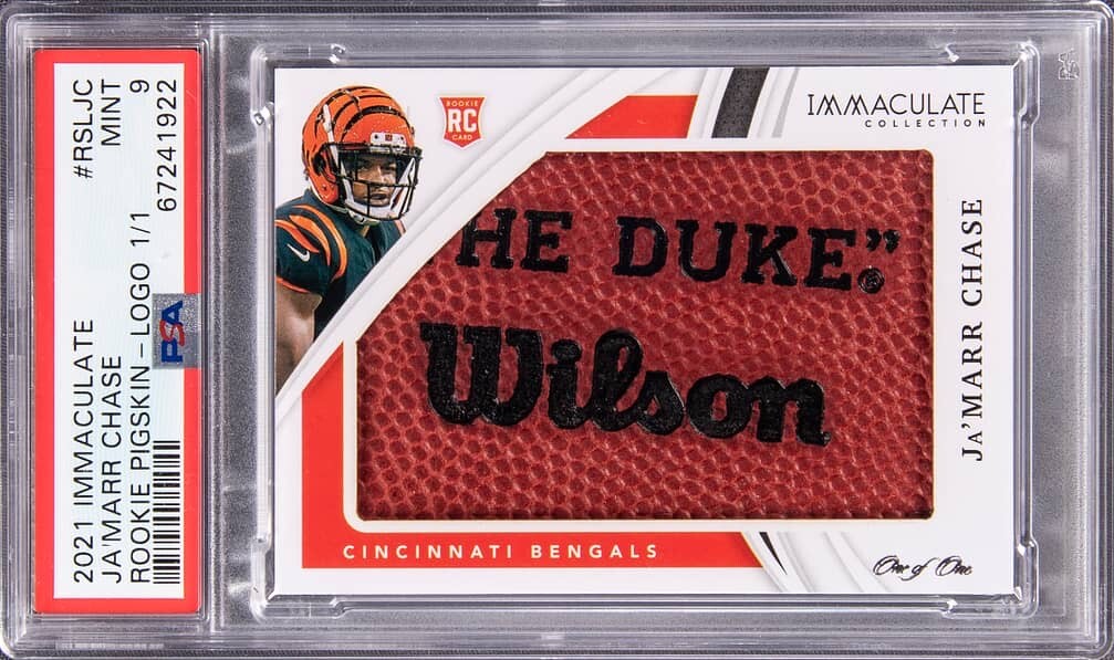 JaMarr Chase Panini Immaculate Collection Rookie Pigskin #RSLJC Logo 1/1