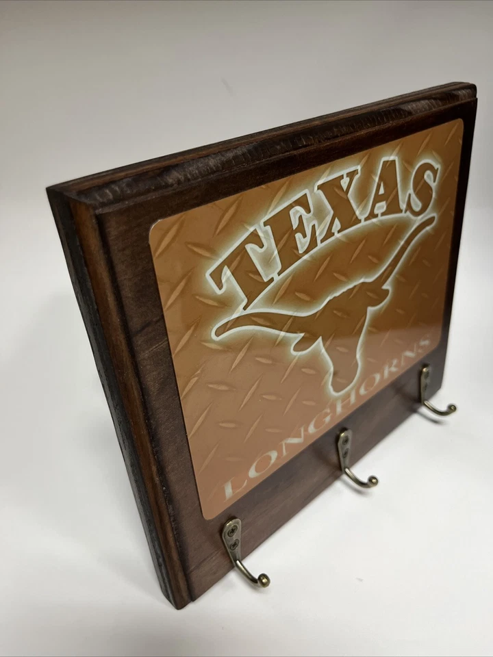 TEXAS LONGHORNS Rustic Wood Man Cave Home Office wall decor key hanger holder - Image 2 of 4