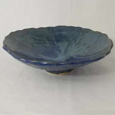 Blue Multi Color Drip Glazed Studio Art Pottery Compote Pedestal Bowl, Signed 