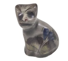 Vintage Miniature Mexican Tonala Folk Art Pottery Cat Figurine