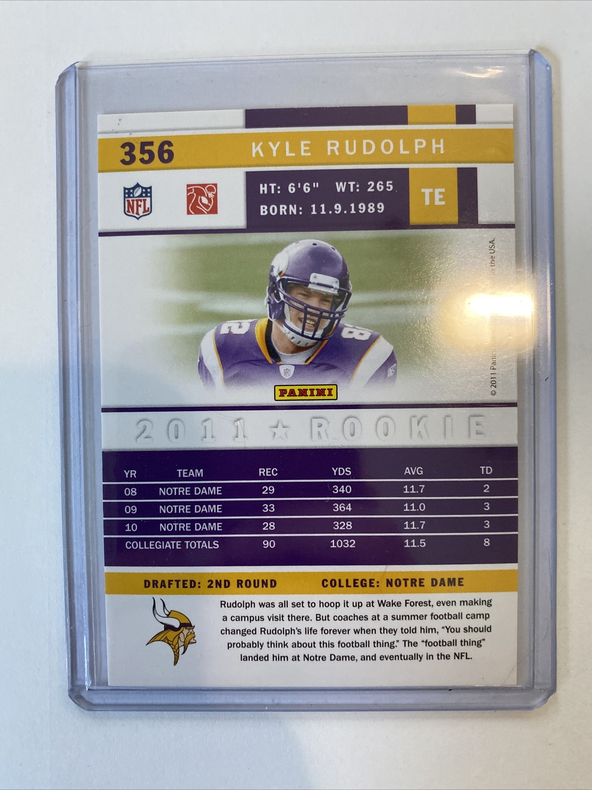 Kyle Rudolph Rookie Card 2011 Score Kyle Rudolph Rookie Card RC 356 Vikings | eBay