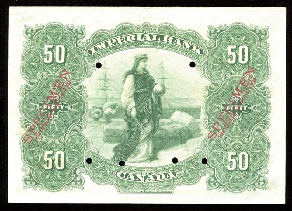 Imperial Bank of Canada $50, 1907 - Specimen CH 375-12-16S. Double Size Note - Image 2 of 2