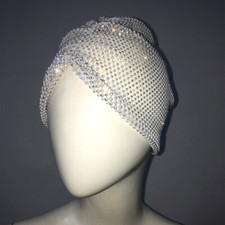 Lady Rhinestone Mesh Hollow Out Hat Cap Bling Sparkly Party Club Fashion Glitter