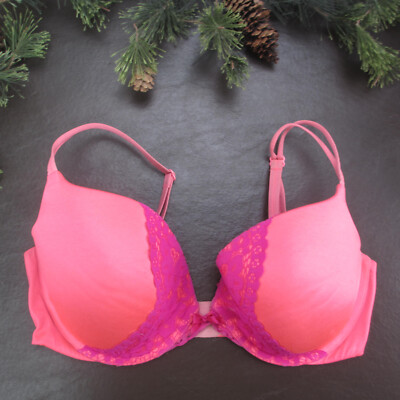 Victoria's Secret Bra 34DD Pink Lace Padded Underwire Adjustable Clasp Back