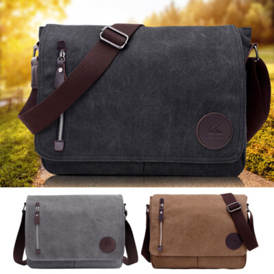 Men Retro Shoulder Bag Satchel Casual Canvas Zipper Cross Solid