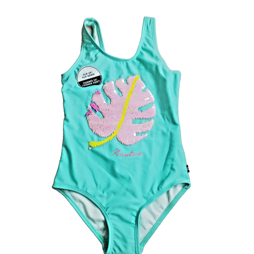 Nautica Girls' One-Piece Swimsuit with UPF 50+ Sun Protection, Cockatoo Palm 4 - Picture 3 of 7