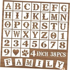 Letter Stencils and Numbers, 38 Pcs Alphabet DIY Craft Stencils, 4 Inch