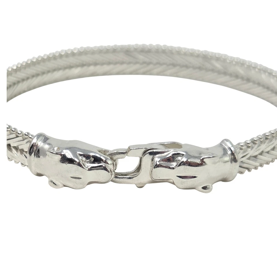 Milor Italy 925 Silver Double Panther Head Clasp Link Bracelet 7" 7mm 16.5g - Image 3 of 4