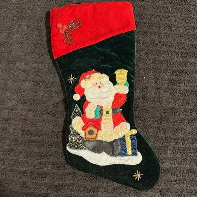 Vintage Beaded Embroidered Christmas Stocking Velvet Santa Clause