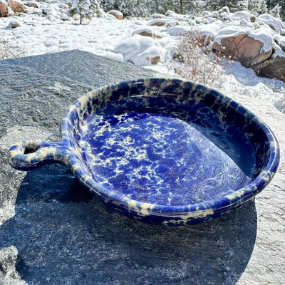 Bennington Potters Stoneware Dish, Blue Sponge Glaze Pottery Serving dish