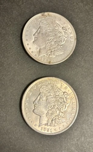 Two 1921 Morgan Silver Dollars. Free Delivery